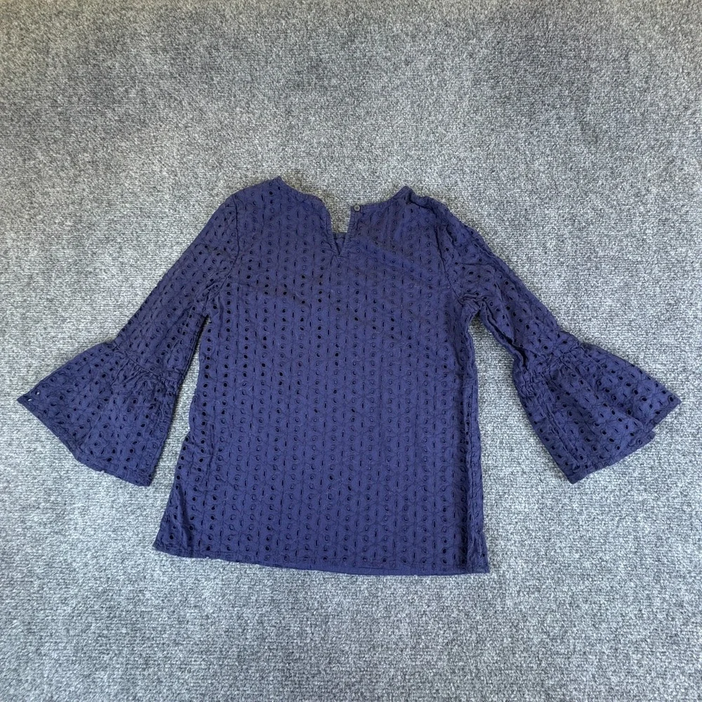 Gap Top Kids XL 12‎ Navy Blue Cotton Eyelet Bell Sleeve Crew Neck Keyhole Back